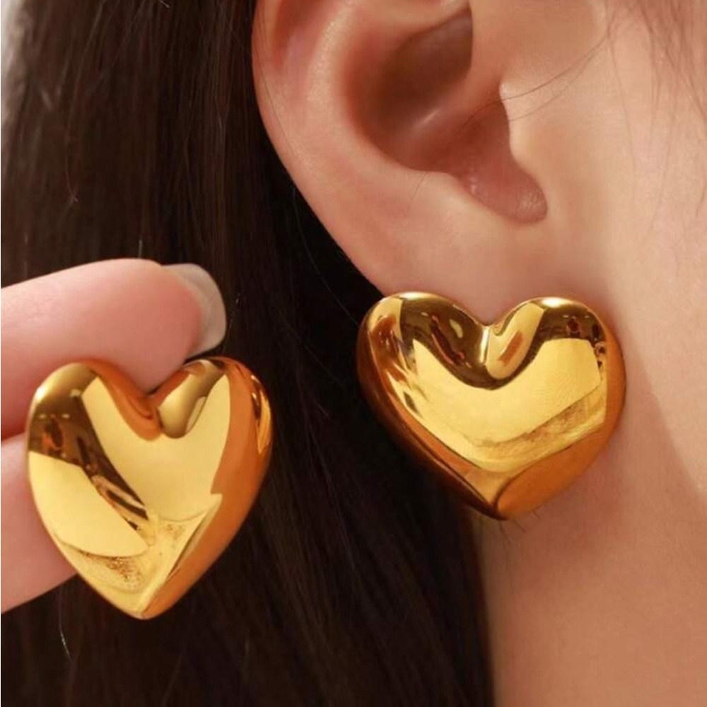 Gold Heart Stud Earrings